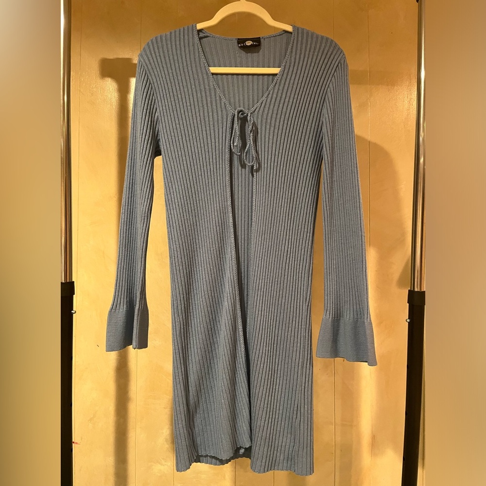 Front Tie Blue Cardigan